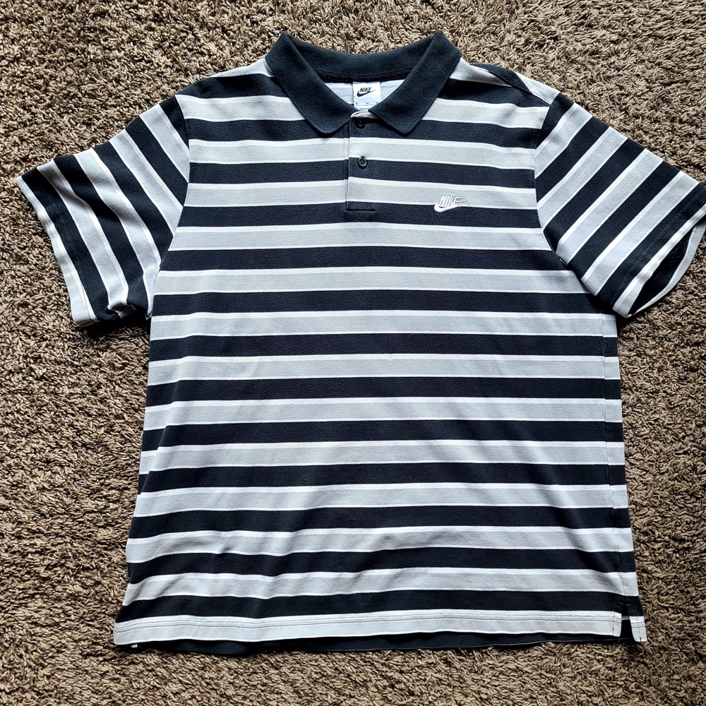 Nike Kids Polo Shirt - Black, Grey, And White Stripes